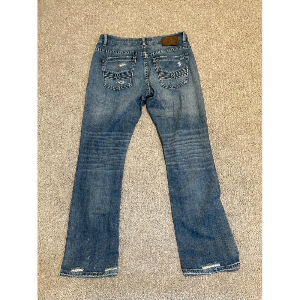 BKE Aiden Bootleg Jeans Mens 32R Medium Wash Distressed Denim Blue Pants - Picture 2 of 5